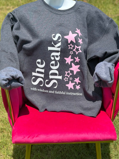 She Speaks Dark Grey Signature Crew